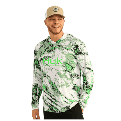 HUK MEN'S MOSSY OAK PURSUIT PERFORMANCE HOODIE -  FOG GREEN - FRONT VIEW