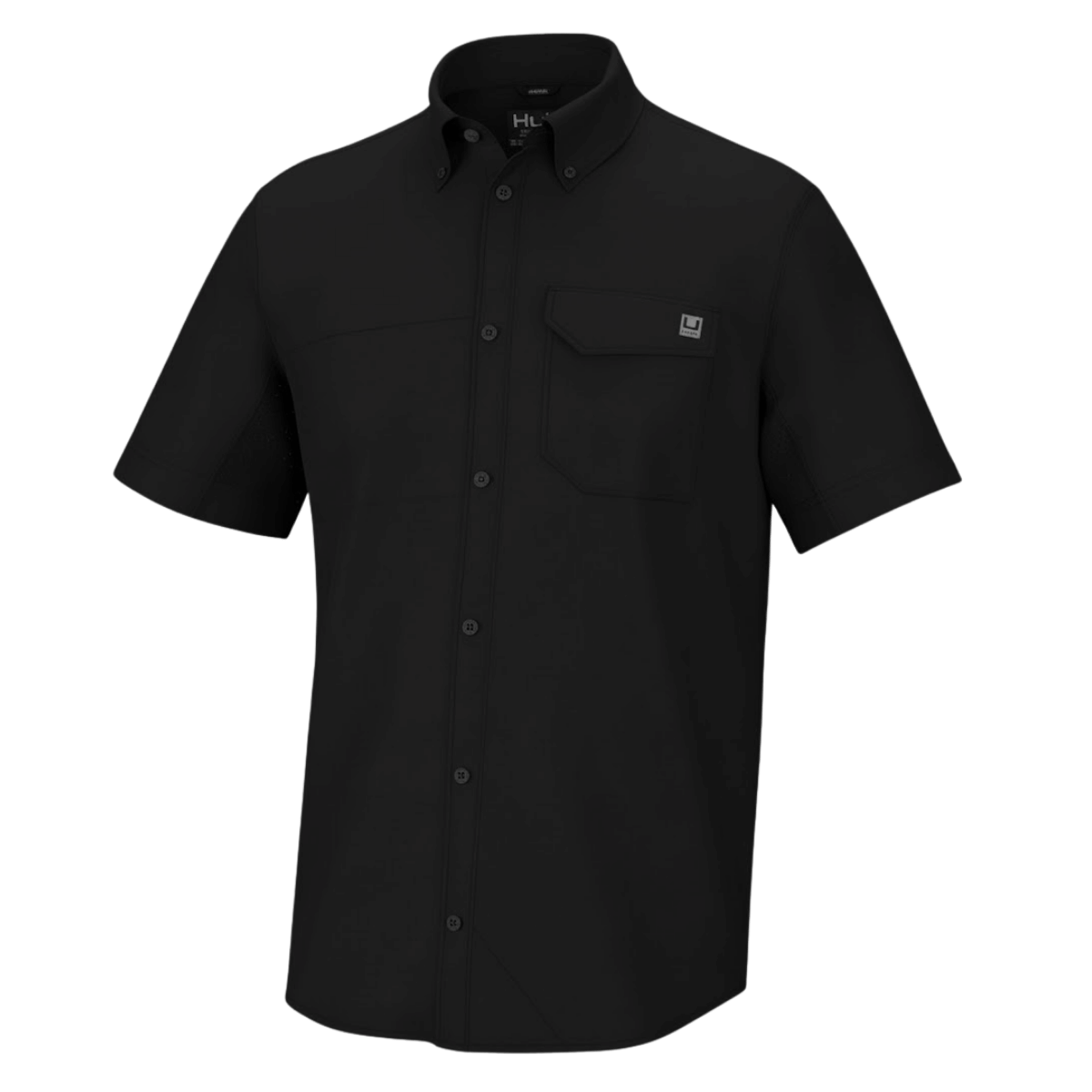 HUK MEN'S TIDE POINT SHORT SLEEVE BUTTON-DOWN - BLACK - FRONT VIEW