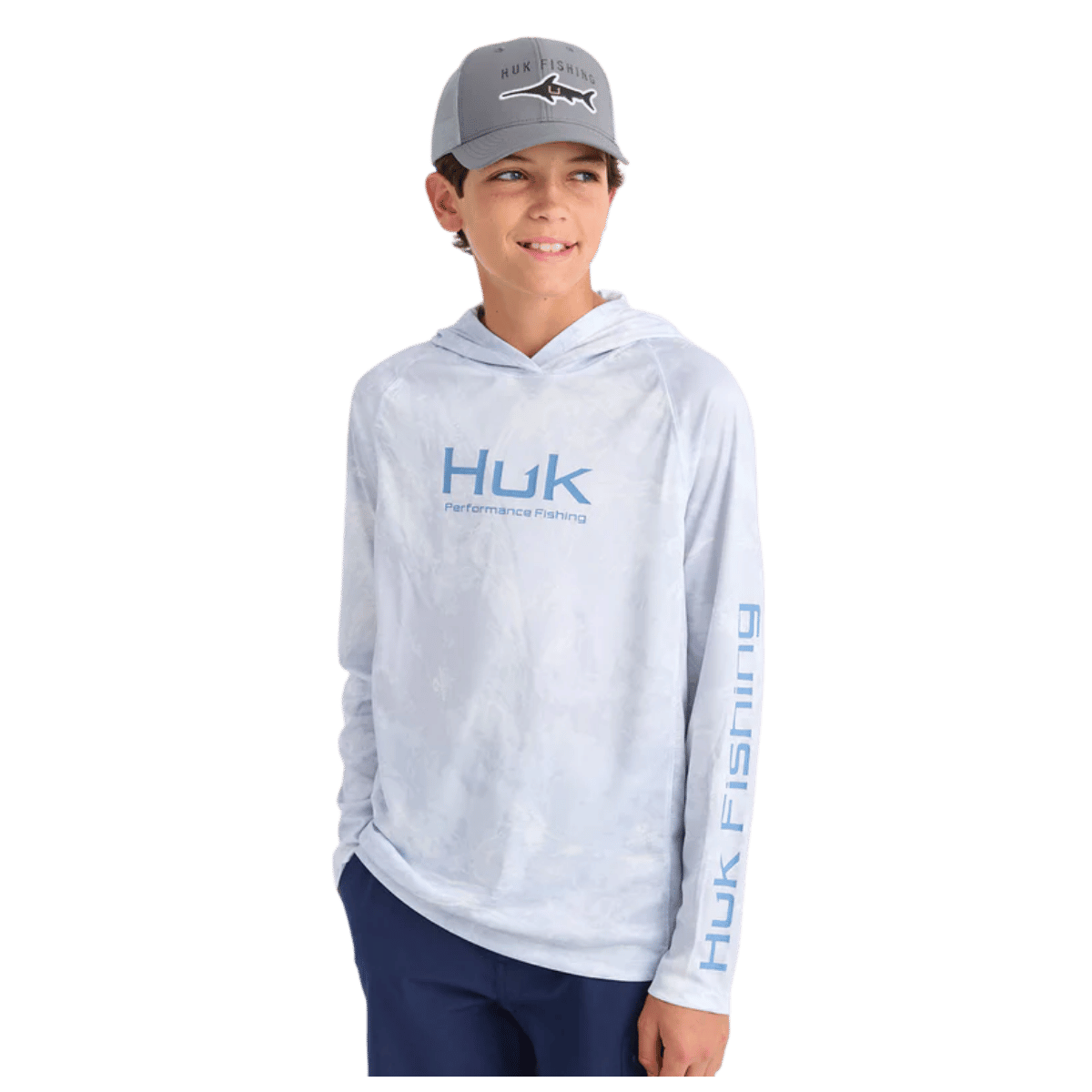 HUK KID'S MOSSY OAK PURSUIT PERFORMANCE HOODIE - STORMWATER BONEFISH - FRONT VIEW