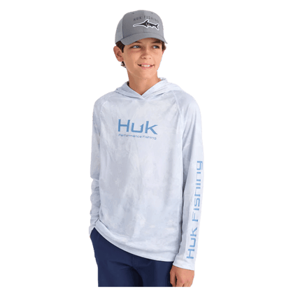 HUK KID'S MOSSY OAK PURSUIT PERFORMANCE HOODIE - STORMWATER BONEFISH - FRONT VIEW