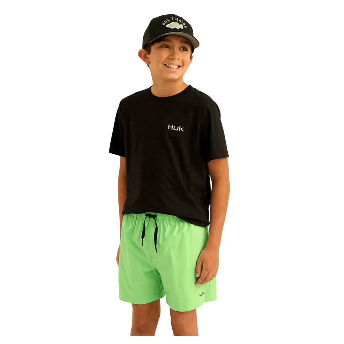 HUK KID'S PURSUIT VOLLEY SHORT 5" - SUMMER GREEN - FRONT VIEW