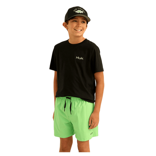 HUK KID'S PURSUIT VOLLEY SHORT 5" - SUMMER GREEN - FRONT VIEW