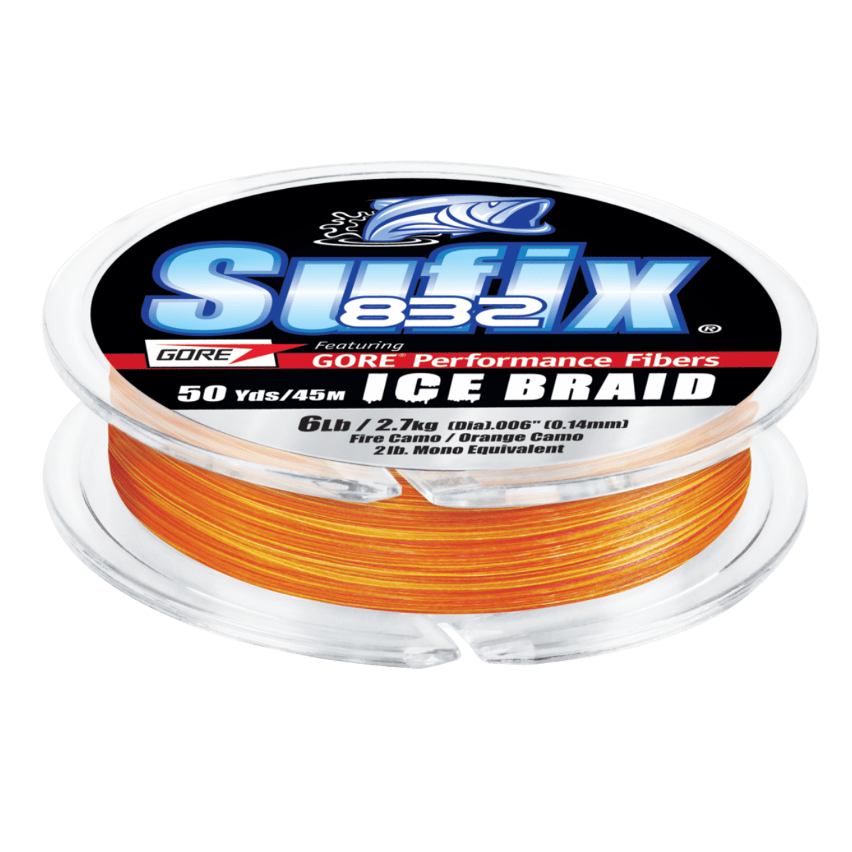 SUFIX 832 ICE FISHING BRAID 50YDS SPOOLS - FIRE CAMO - 08LBS