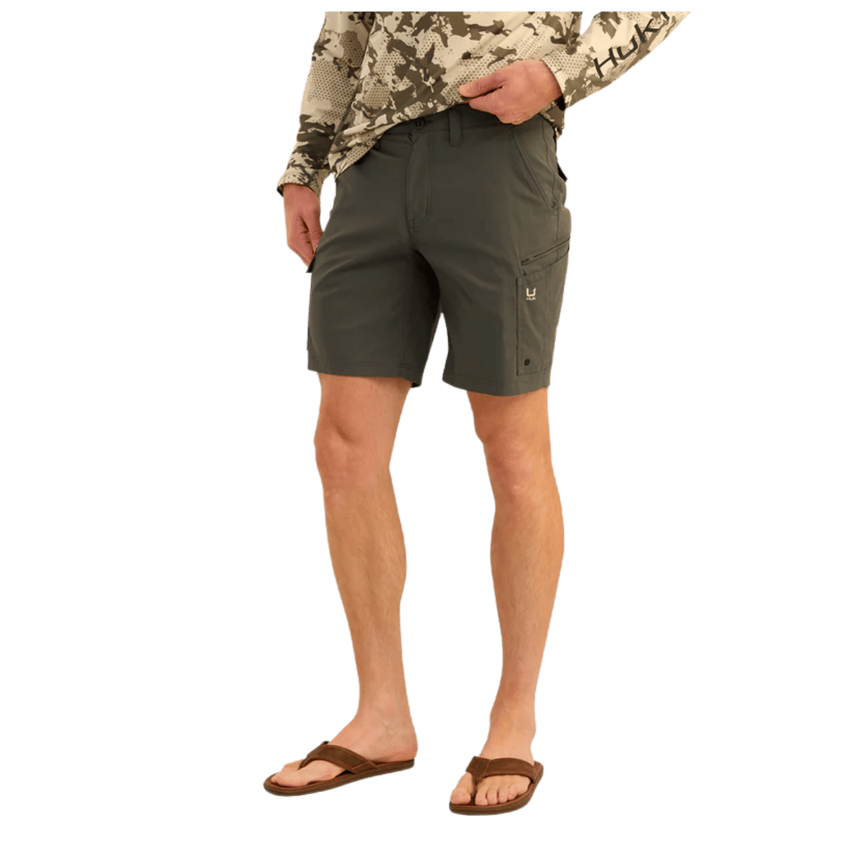 HUK MEN'S 9-INCH ICON SHORT - VOLCANIC ASH - FRONT VIEW