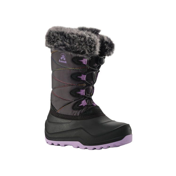 KAMIK CHILDREN'S SNOWANGEL -40°F WATER PROOF BOOT- CHARCOAL/PURPLE FRONT