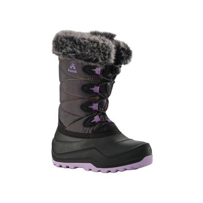 KAMIK CHILDREN'S SNOWANGEL -40°F WATER PROOF BOOT- CHARCOAL/PURPLE FRONT