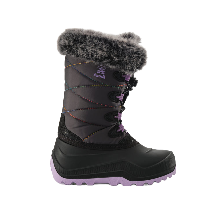 KAMIK CHILDREN'S SNOWANGEL -40°F WATER PROOF BOOT- CHARCOAL/PURPLE SIDE