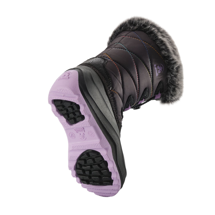 KAMIK CHILDREN'S SNOWANGEL -40°F WATER PROOF BOOT- CHARCOAL/PURPLE BOTTOM