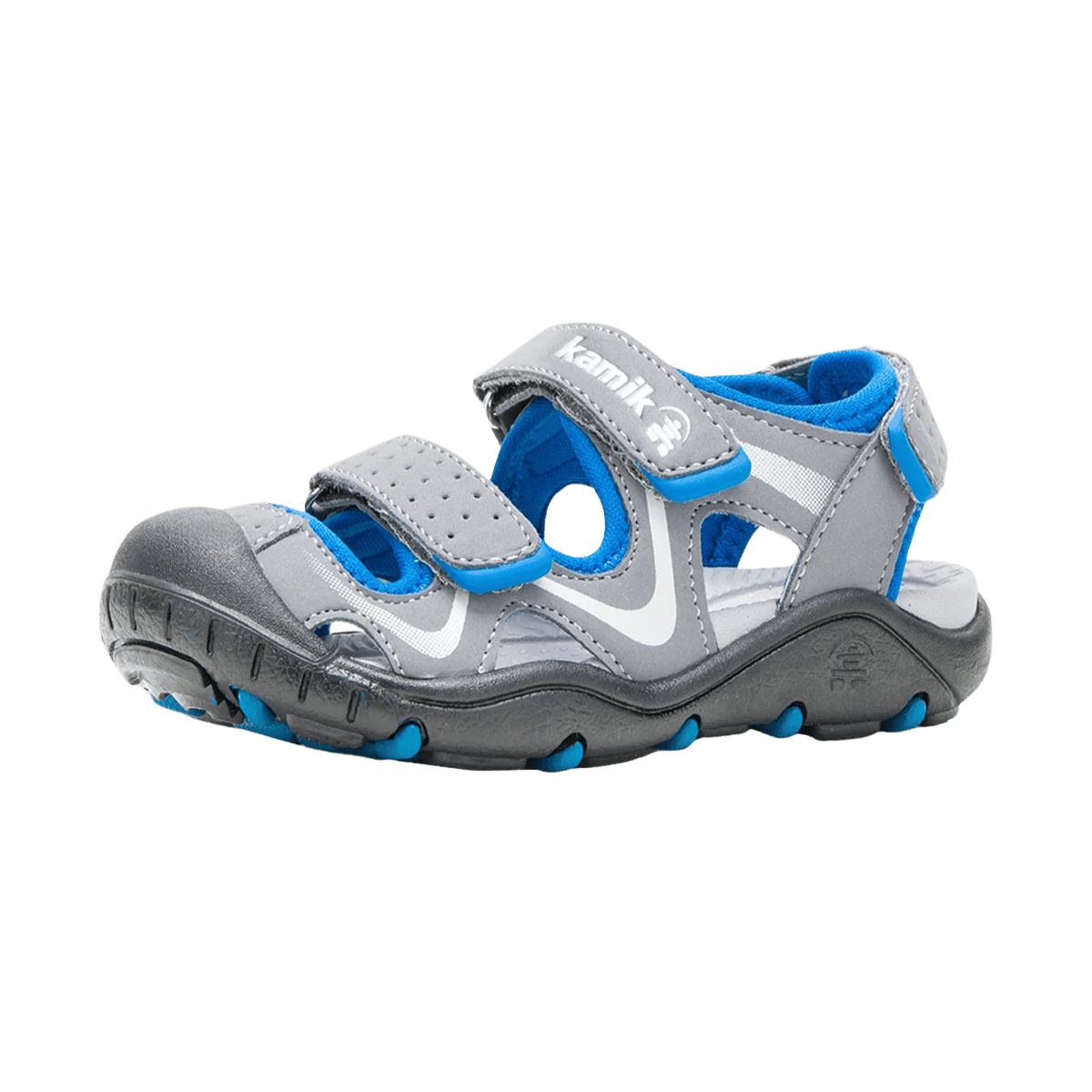 KAMIK KIDS WANDER WATERPROOF SANDAL - CHARCOAL/BLUE - RIGHT SIDE VIEW