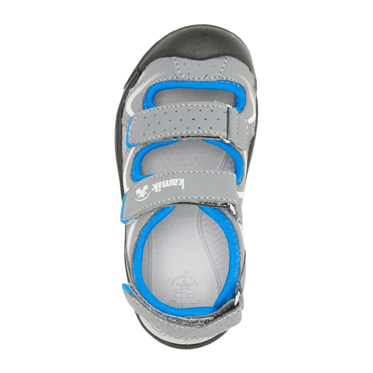 KAMIK KIDS WANDER WATERPROOF SANDAL - CHARCOAL/BLUE - TOP VIEW