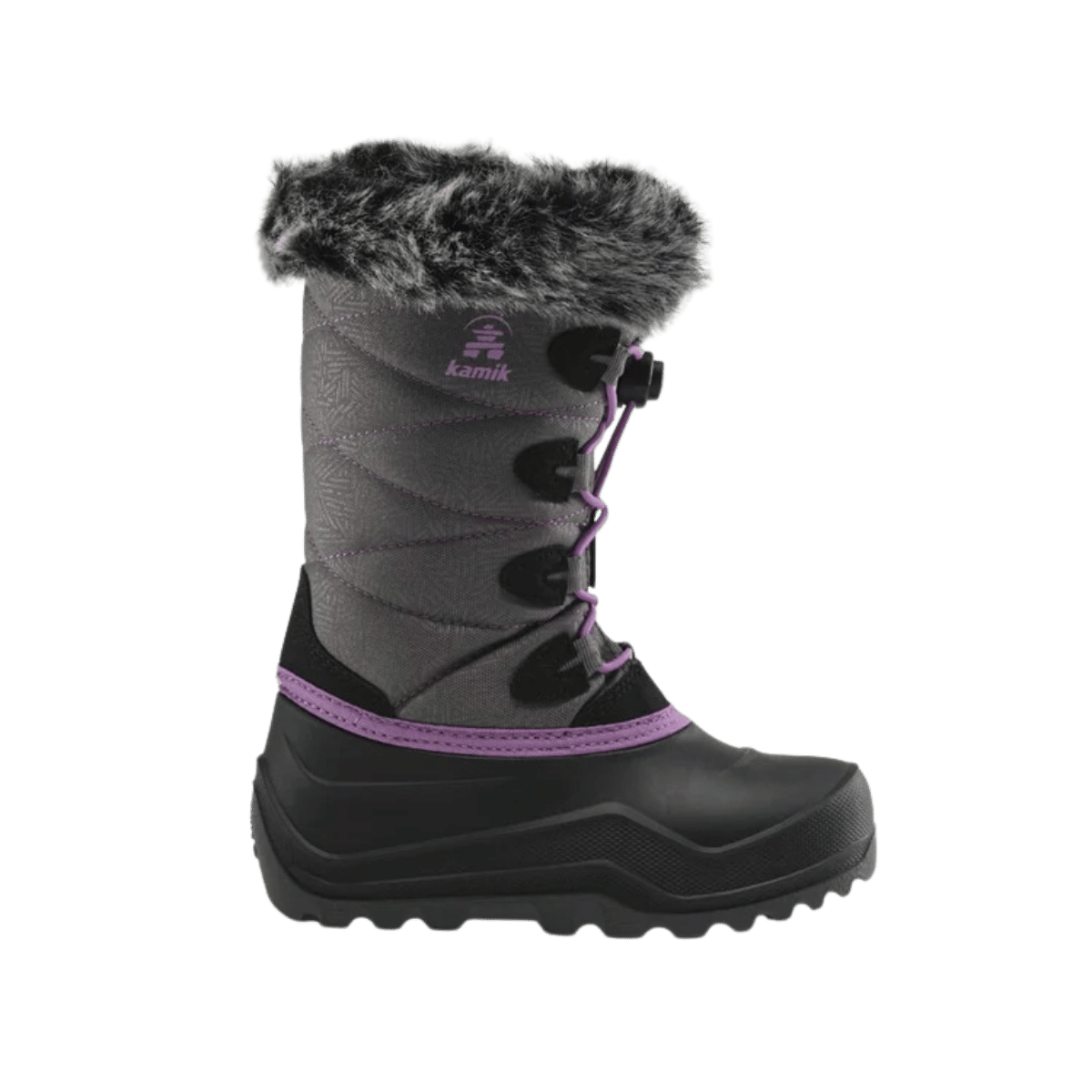 KAMIK SNOWANGEL -40°C CANADIAN CRAFTED KIDS INSULATEDBOOTS+CHARCOAL/ORCHID  - LEFT SIDE