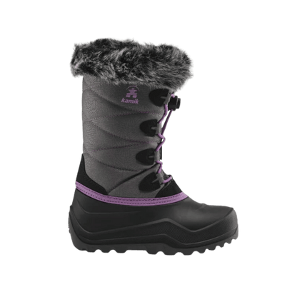 KAMIK SNOWANGEL -40°C CANADIAN CRAFTED KIDS INSULATEDBOOTS+CHARCOAL/ORCHID  - LEFT SIDE