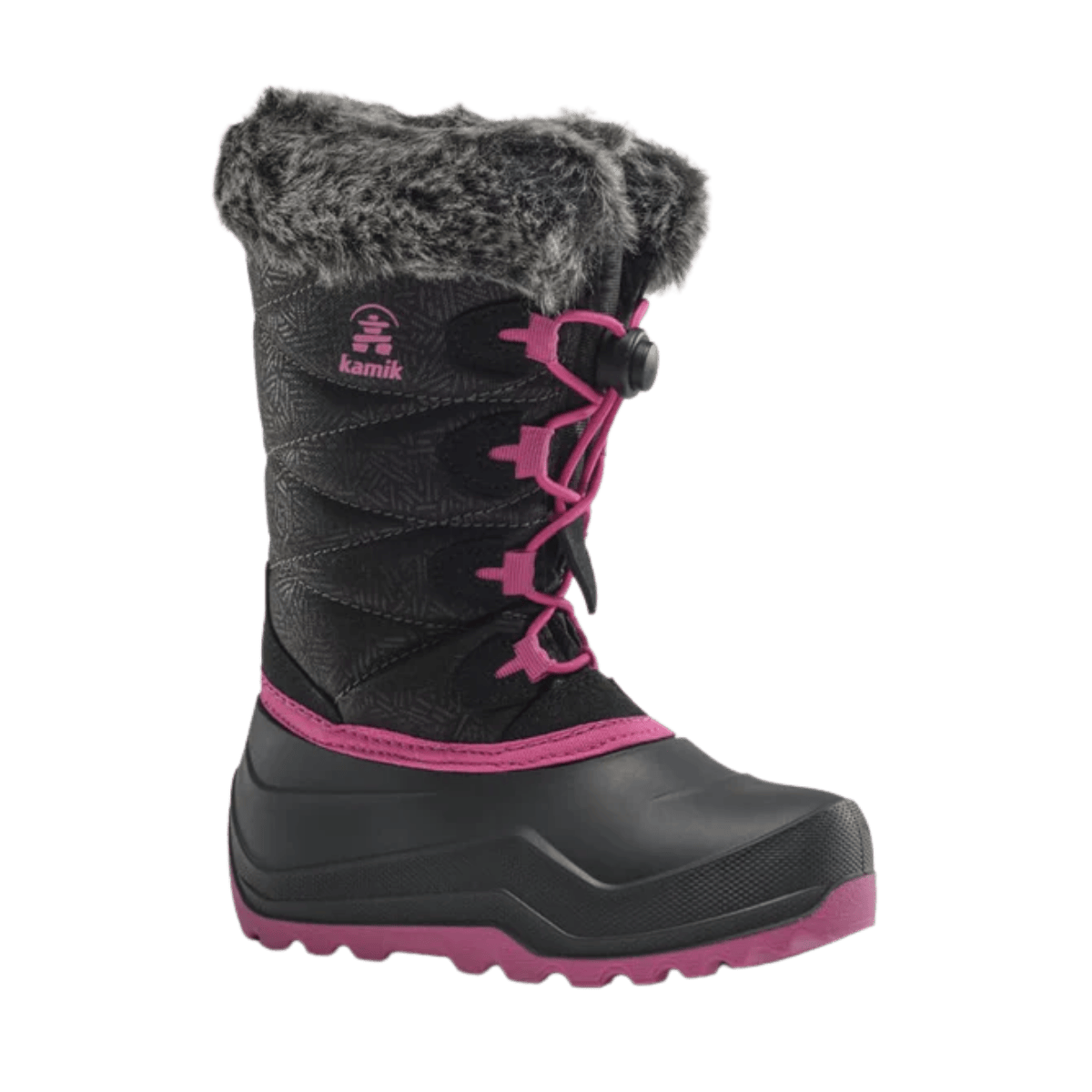 KAMIK SNOWANGEL -40°C CANADIAN KIDS INSULATED BOOTS- BLACK/ROSE - LEFT SIDE ANGLE