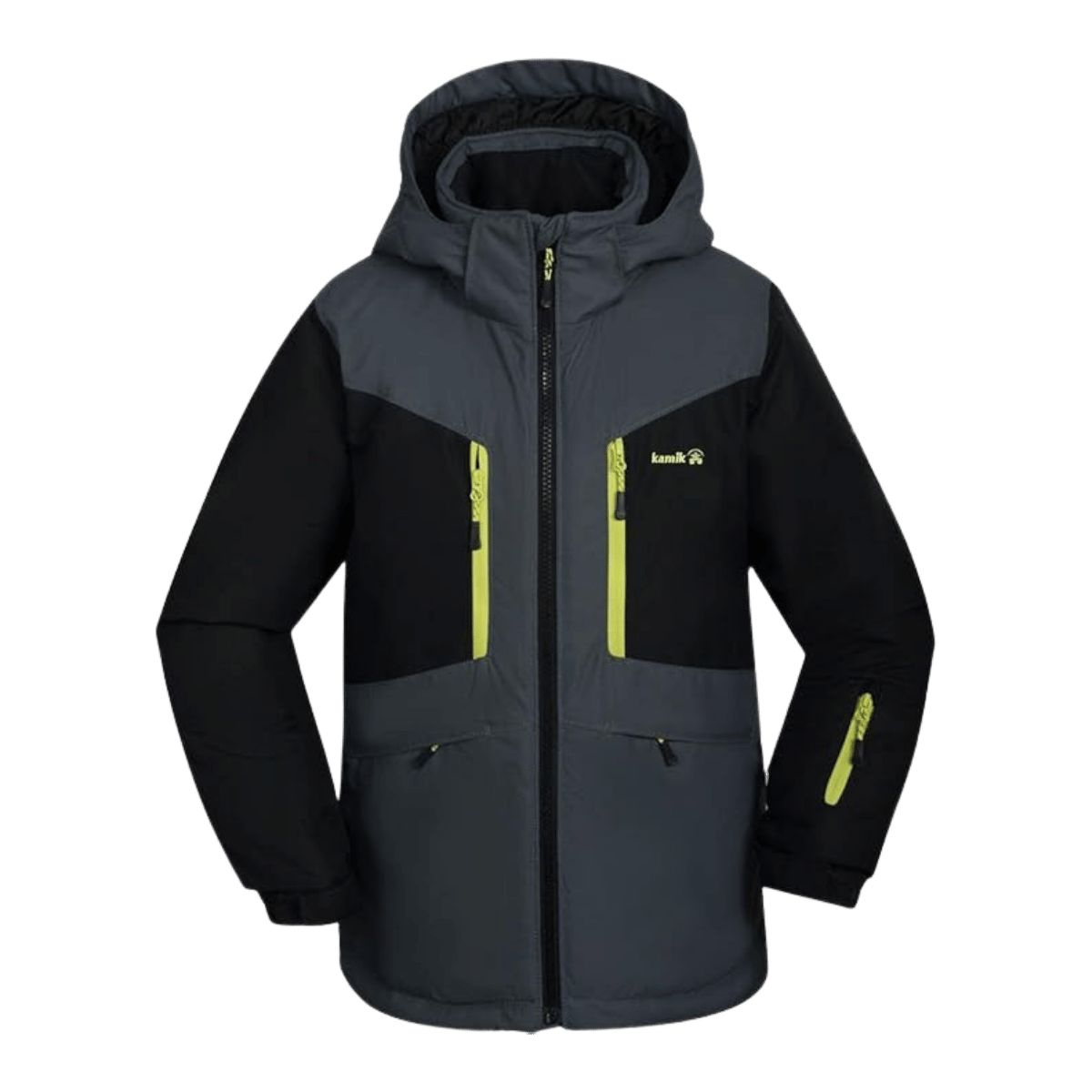 KAMIK MAX COLORBLOCK KIDS INSULATED JACKET - ASPHALT/BLACK_FRONT