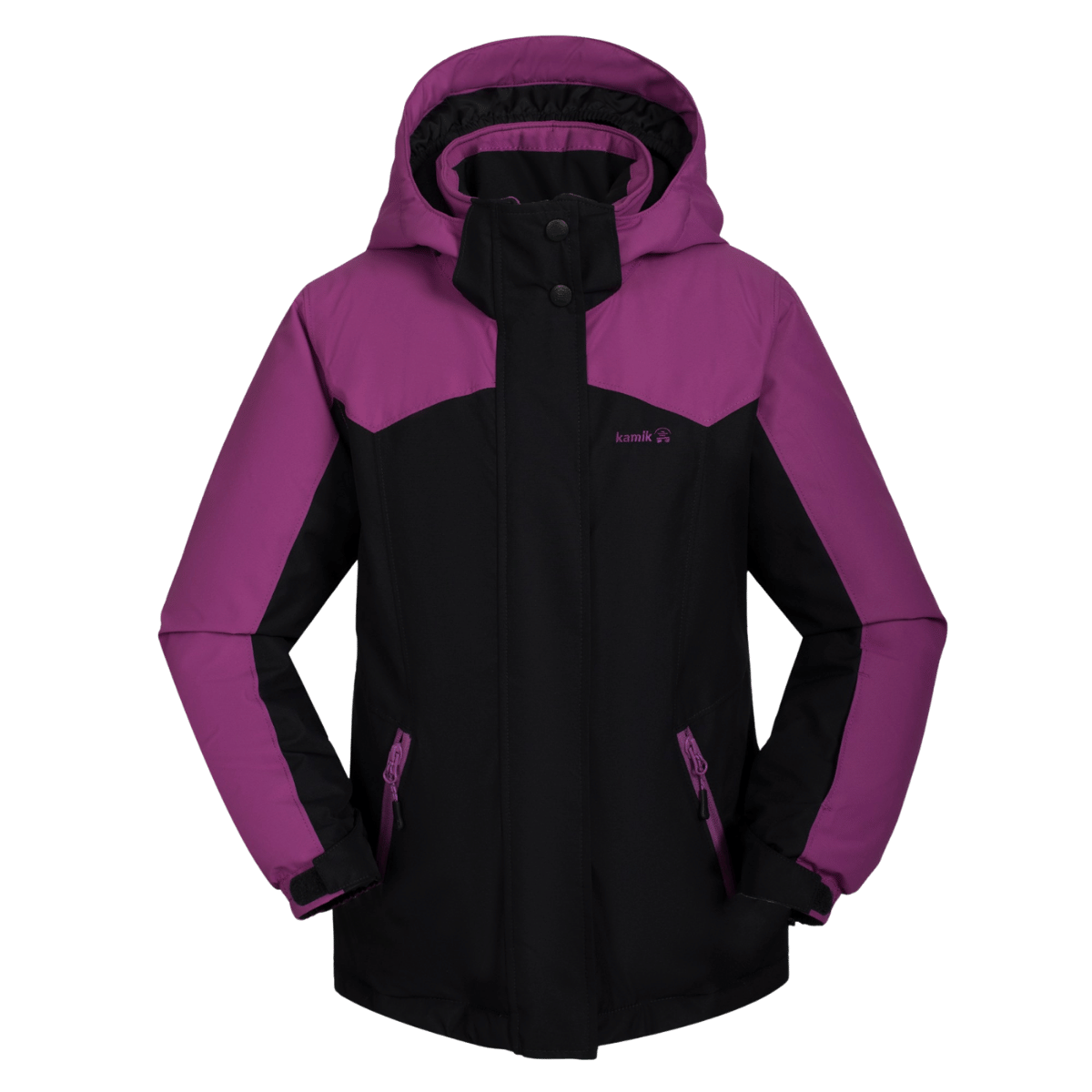 KAMIK EVIE INSULATED KIDS WINTER JACKET FOR GIRLS - BLACK/ORCHID_FRONTVIEW