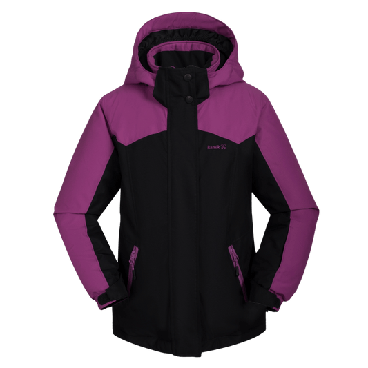 KAMIK EVIE INSULATED KIDS WINTER JACKET FOR GIRLS - BLACK/ORCHID_FRONTVIEW