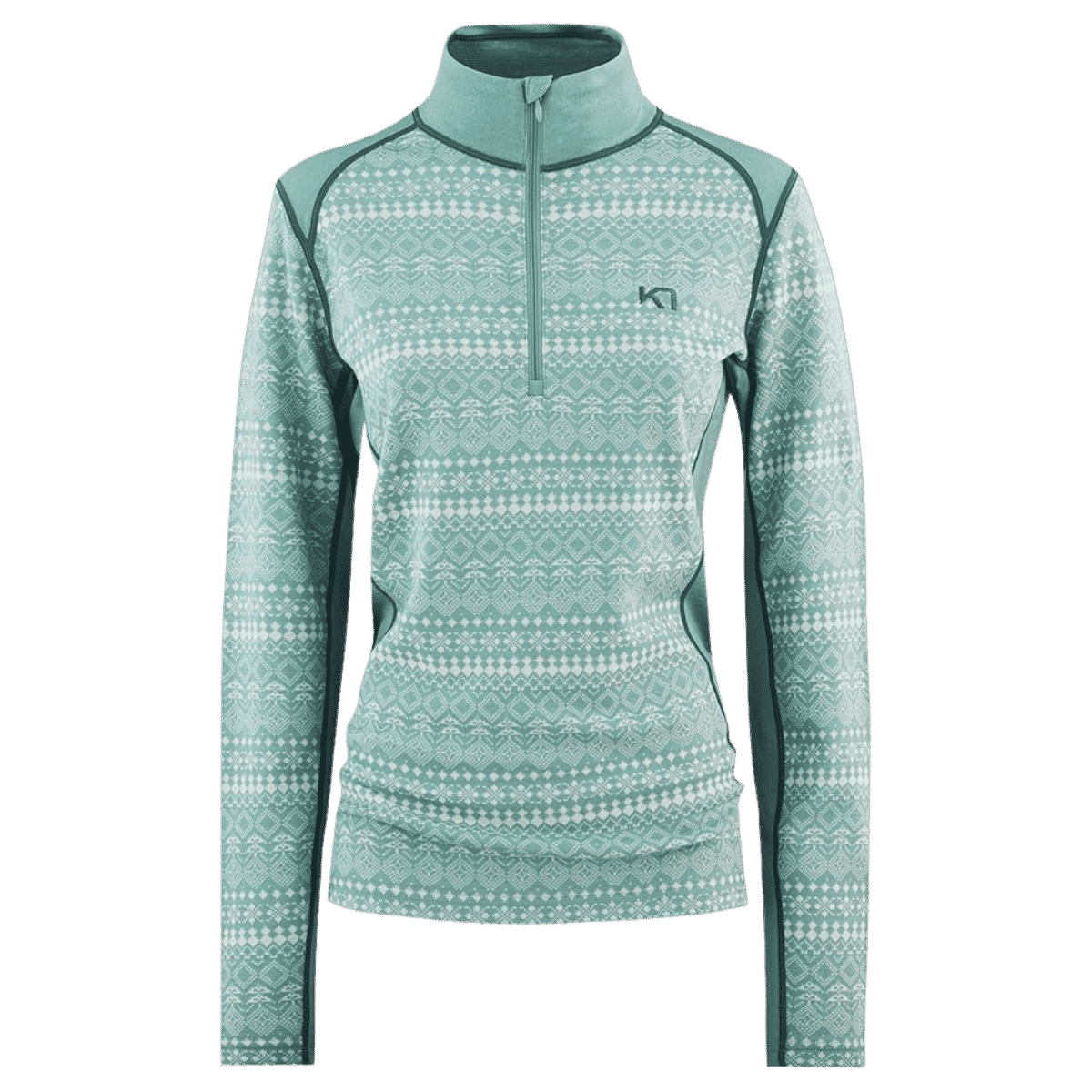 KARI TRAA WOMEN'S MAUD HALF ZIP MERINO BASE LAYER TOP - SAGE_FRONT ANGLE