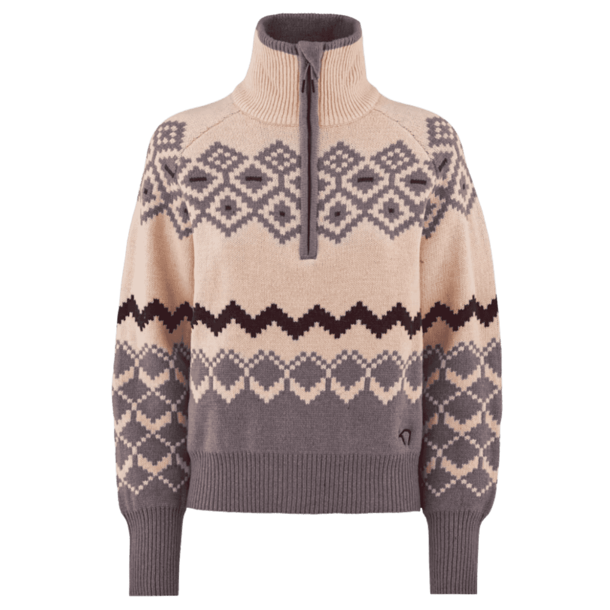 KARI TRAA WOMEN'S AGNES KNIT HALF ZIP PULLOVER - TAUPE_FRONT ANGLE