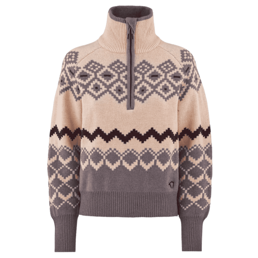 KARI TRAA WOMEN'S AGNES KNIT HALF ZIP PULLOVER - TAUPE_FRONT ANGLE