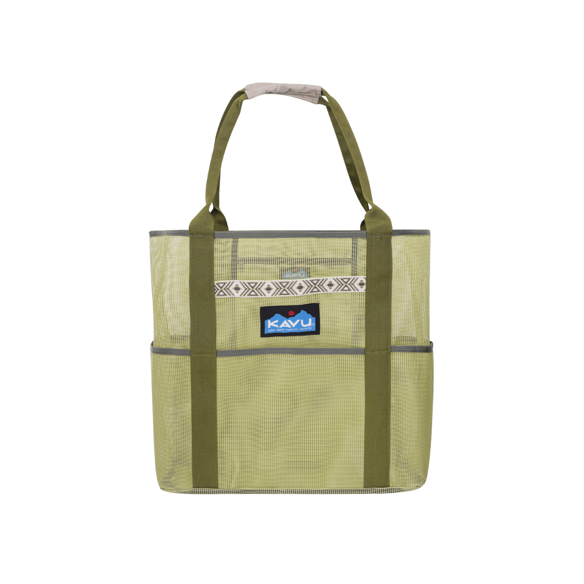 KAVU ALDER LAKE TOTE, GREEN, FRONT ANGLE, LOGO