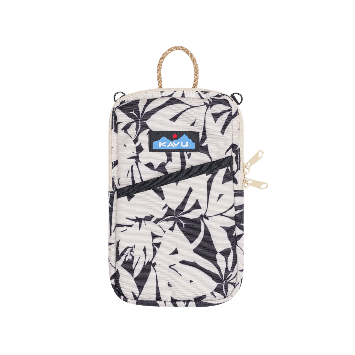 KAVU ESSENTIAL CASE, BW FRONDS, FRONT ANGLE, LOGO