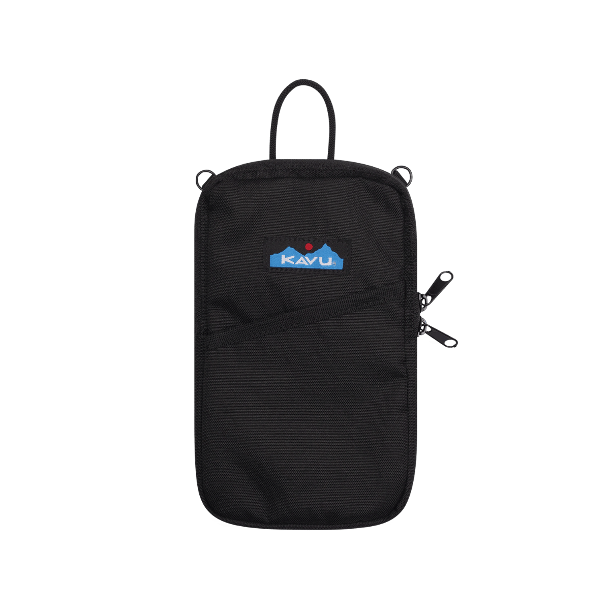 KAVU ESSENTIAL CASE, RAVEN, FRONT ANGLE, LOGO