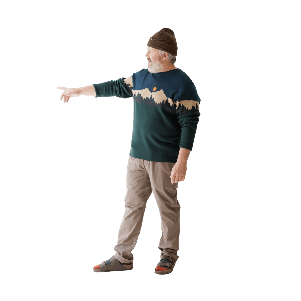 KAVU HIGHLINE SWEATER- MOUNTAIN STRIPE with model