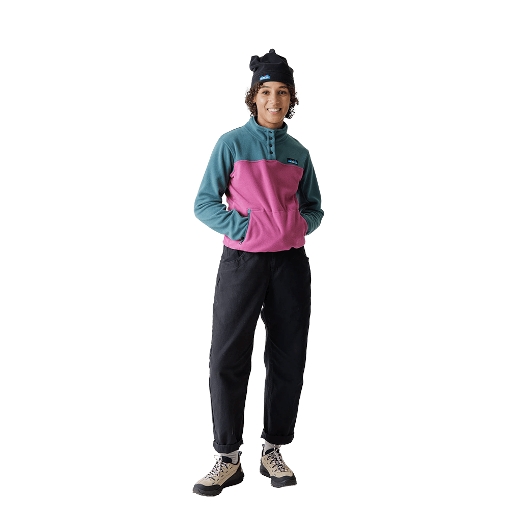 KAVU WOMEN'S CAVANAUGH FLEECE PULLOVER- PLUM TREE with model