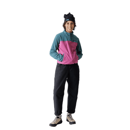 KAVU WOMEN'S CAVANAUGH FLEECE PULLOVER- PLUM TREE with model
