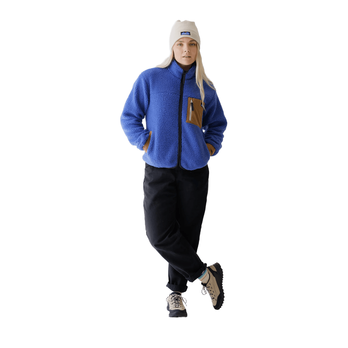 KAVU WOMEN'S WILLOW CREEK FULL ZIP FLEECE JACKET- ADMIRAL BLUE with model