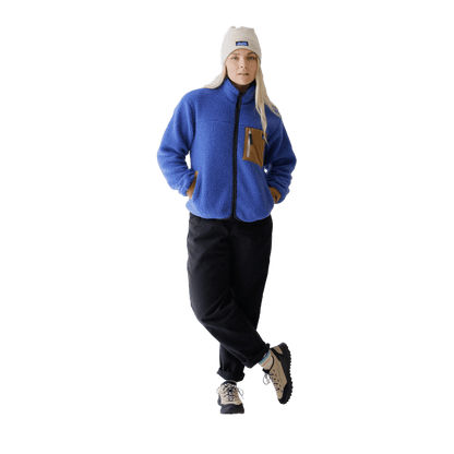 KAVU WOMEN'S WILLOW CREEK FULL ZIP FLEECE JACKET- ADMIRAL BLUE with model
