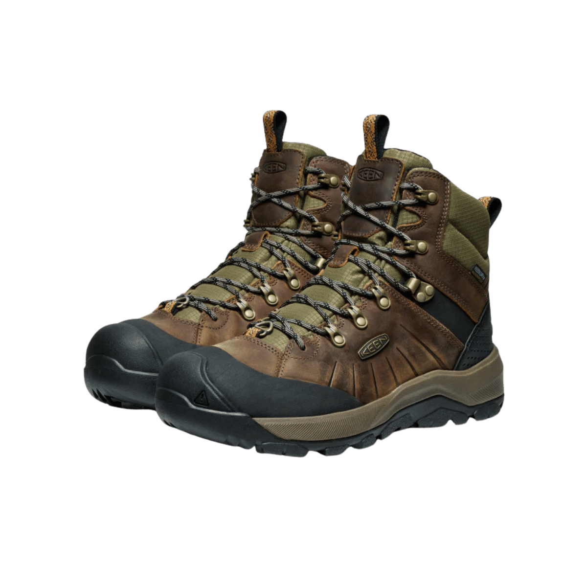 KEEN MEN'S REVEL IV MID POLAR - BISON/ORANGE PEPPER - FRONT VIEW