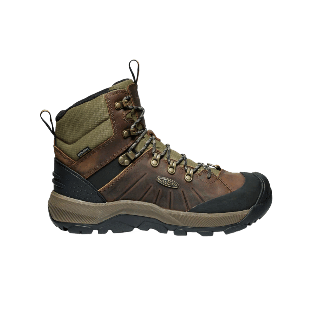 KEEN MEN'S REVEL IV MID POLAR - BISON/ORANGE PEPPER - SIDE VIEW