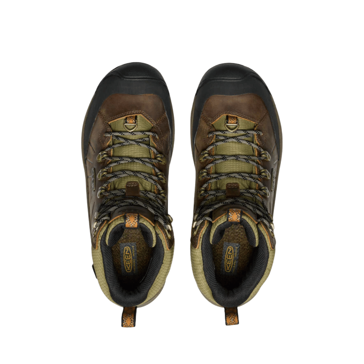 KEEN MEN'S REVEL IV MID POLAR - BISON/ORANGE PEPPER - TOP VIEW