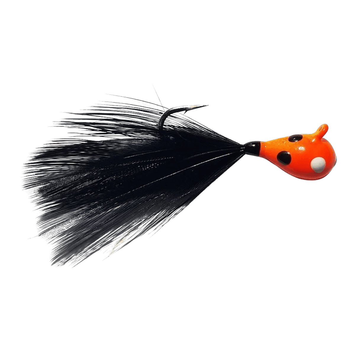 KENDERS TUNGSTEN WONDER FEATHER JIG -  GLOW ORANGE WONDERBREAD/BLACK FEATHER_SIDE ANGLE