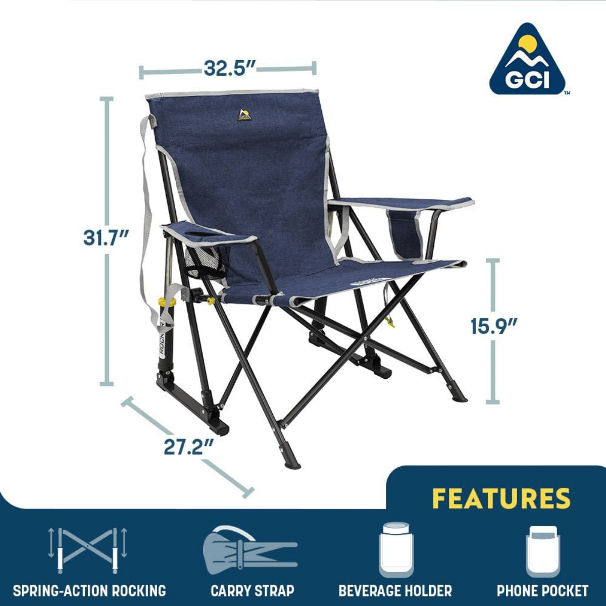 GCI OUTDOOR KICKBACK ROCKER - HEATHERED ROYAL_DIMENSION