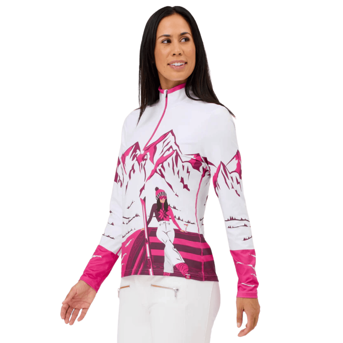 KRIMSON KLOVER WOMEN'S APRES ANYONE 1/4 ZIP BASE LAYER TOP - MAGENTA_SIDE ANGLE