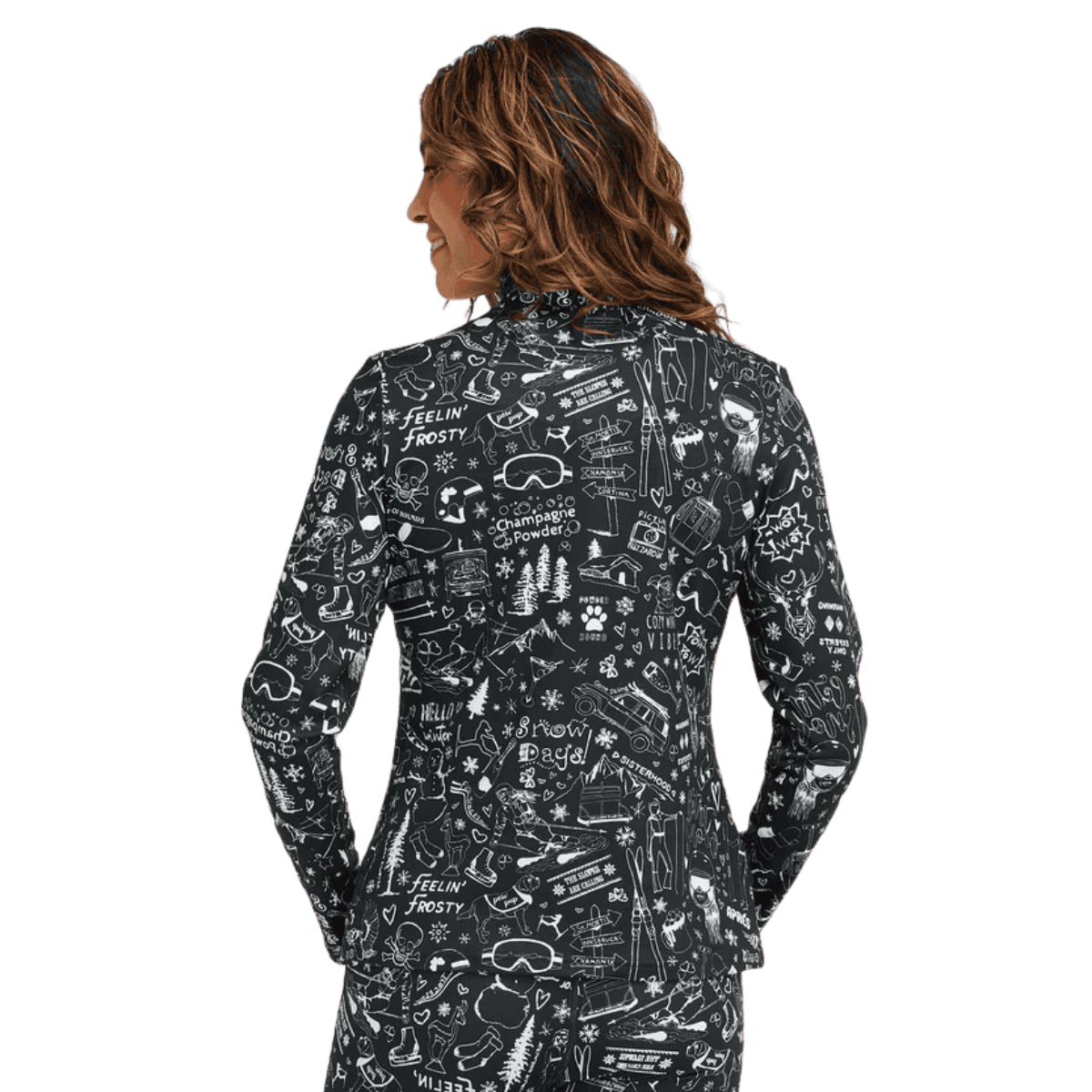 KRIMSON KLOVER WOMEN'S GRAFFITI 1/4 ZIP BASE LAYER TOP - BLACK_BACK ANGLE
