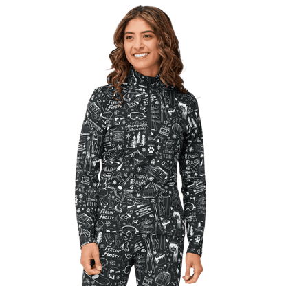 KRIMSON KLOVER WOMEN'S GRAFFITI 1/4 ZIP BASE LAYER TOP - BLACK