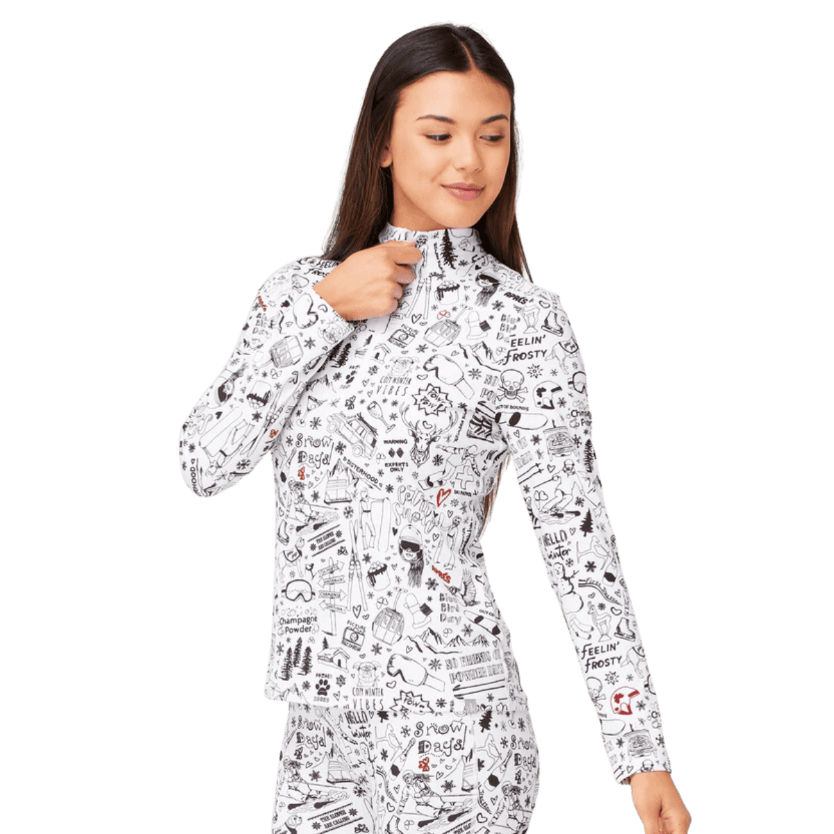 KRIMSON KLOVER WOMEN'S GRAFFITI 1/4 ZIP BASELAYER TOP - WHITE_SIDE ANGLE