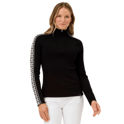 KRIMSON KLOVER WOMEN'S SLALOM ZIP NECK SWEATER - BLACK_FRONT ANGLE