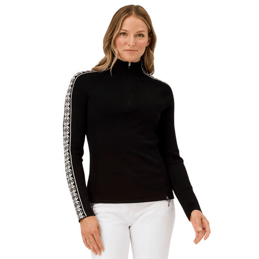 KRIMSON KLOVER WOMEN'S SLALOM ZIP NECK SWEATER - BLACK_FRONT ANGLE