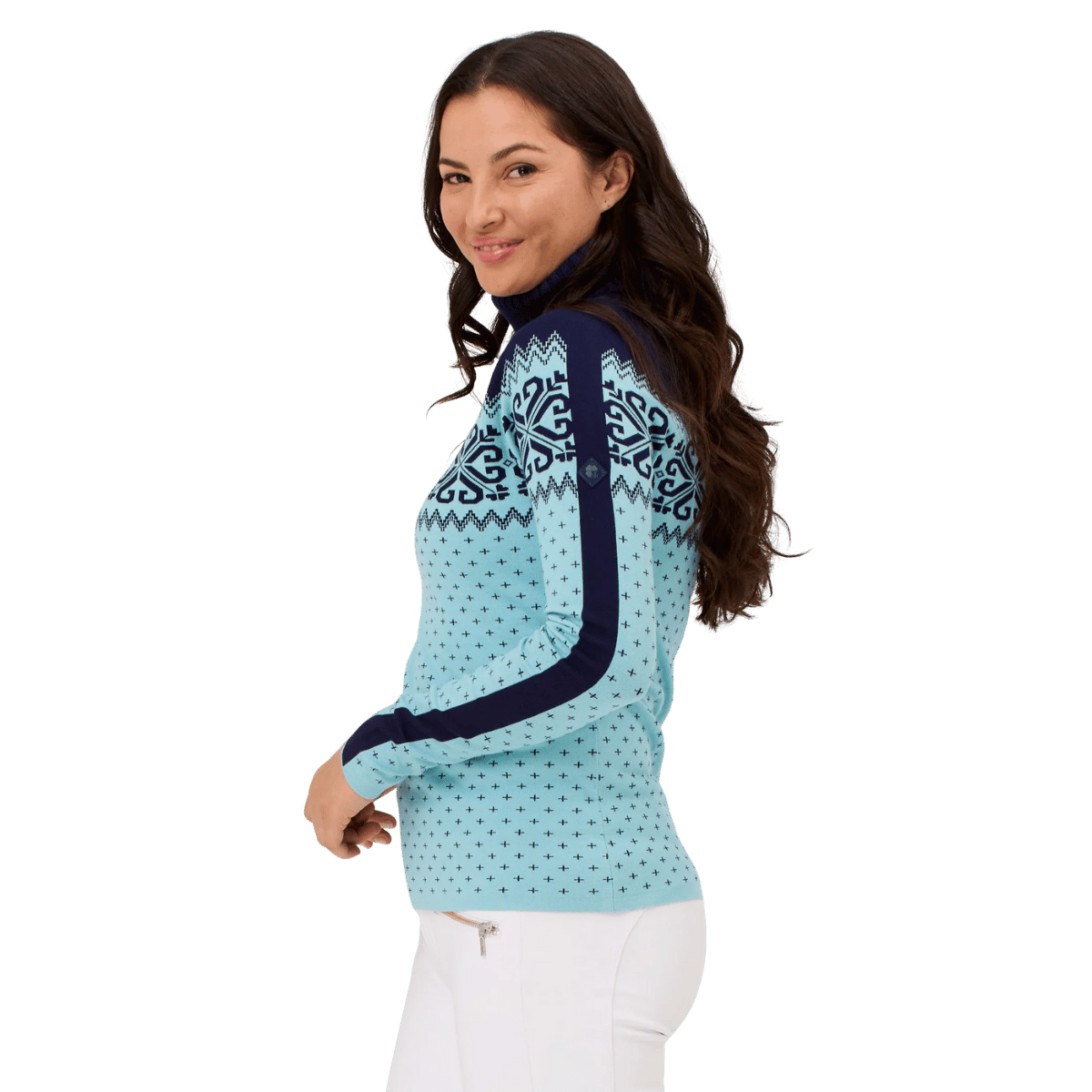 KRIMSON KLOVER WOMEN'S SUGARBUSH TURTLENECK SWEATER  - RETRO BLUE_SIDE ANGLE