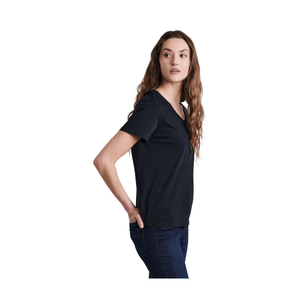 KUHL WOMEN'S ARABELLA V-NECK SHORT SLEEVE TEE - BLACK - SIDE VIEW