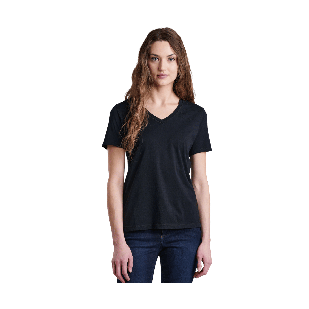 KUHL WOMEN'S ARABELLA V-NECK SHORT SLEEVE TEE - BLACK - FRONT VIEW