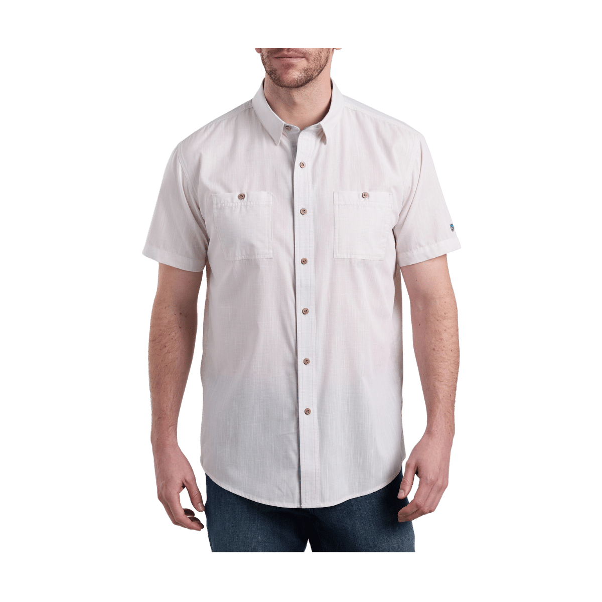 KUHL MEN'S KARIB STRIPE SHORT SLEEVE SHIRT - SEA SALT - FRONT VIEW