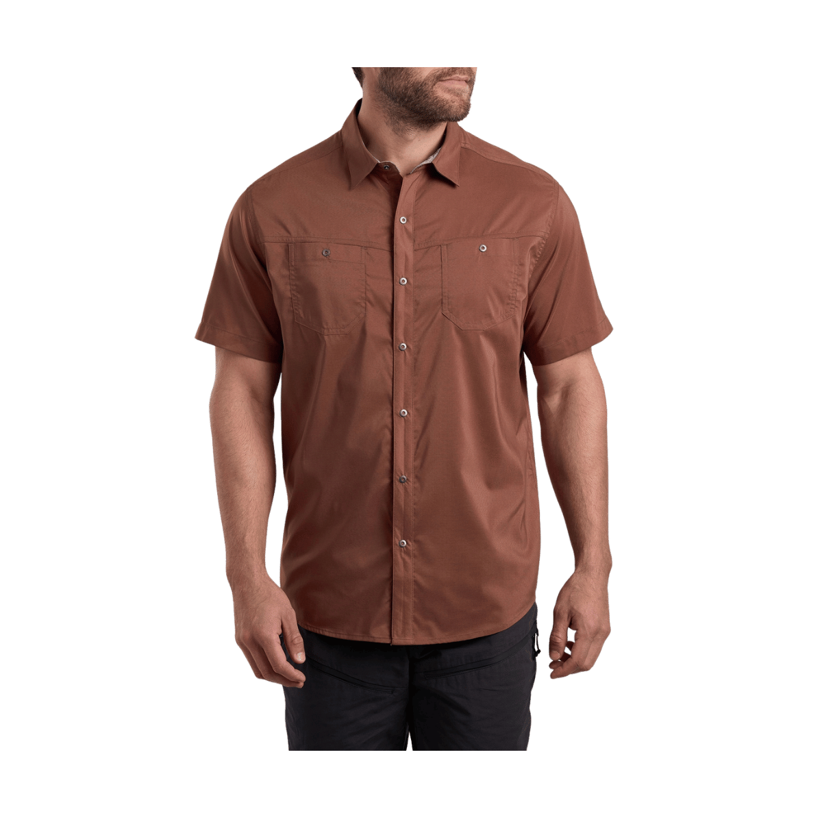 KUHL MEN'S STEALTH SHORT SLEEVE SHIRT - RUSTIC BRICK -  FRONT VIEW