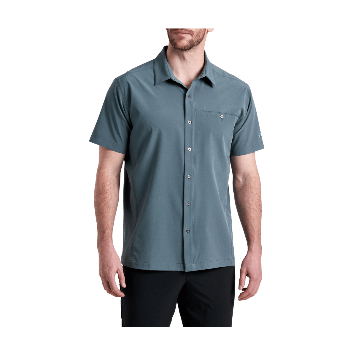 KUHL MEN'S RENEGADE SHORT SLEEVE SHIRT - CHARCOAL BLUE - FRONT VIEW