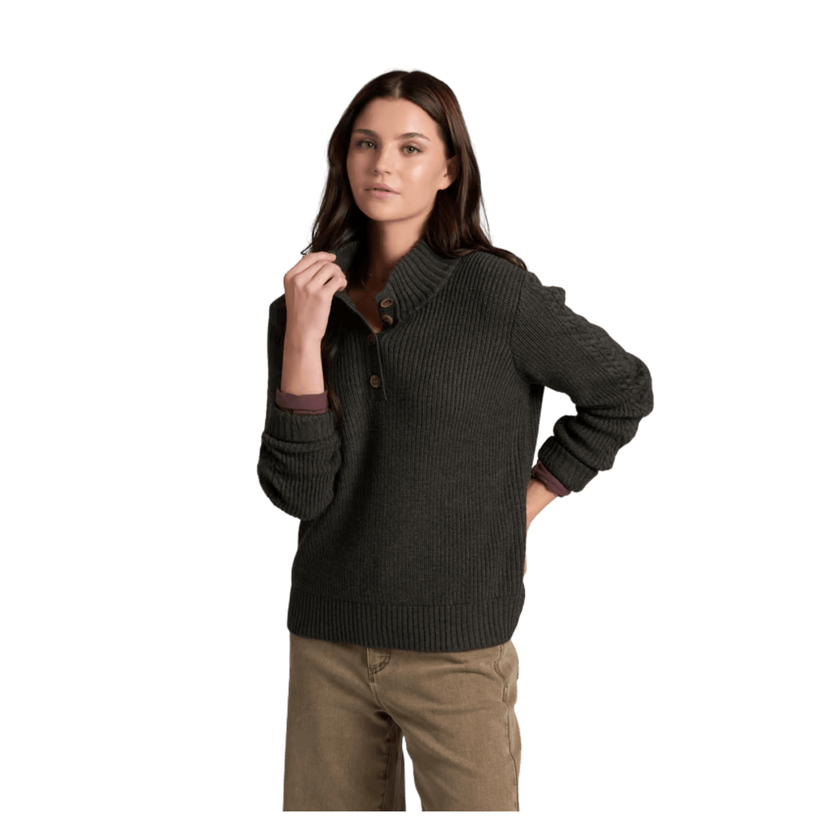 KUHL WOMEN'S FIRESIDE HENLEY SWEATER- CHARCOAL