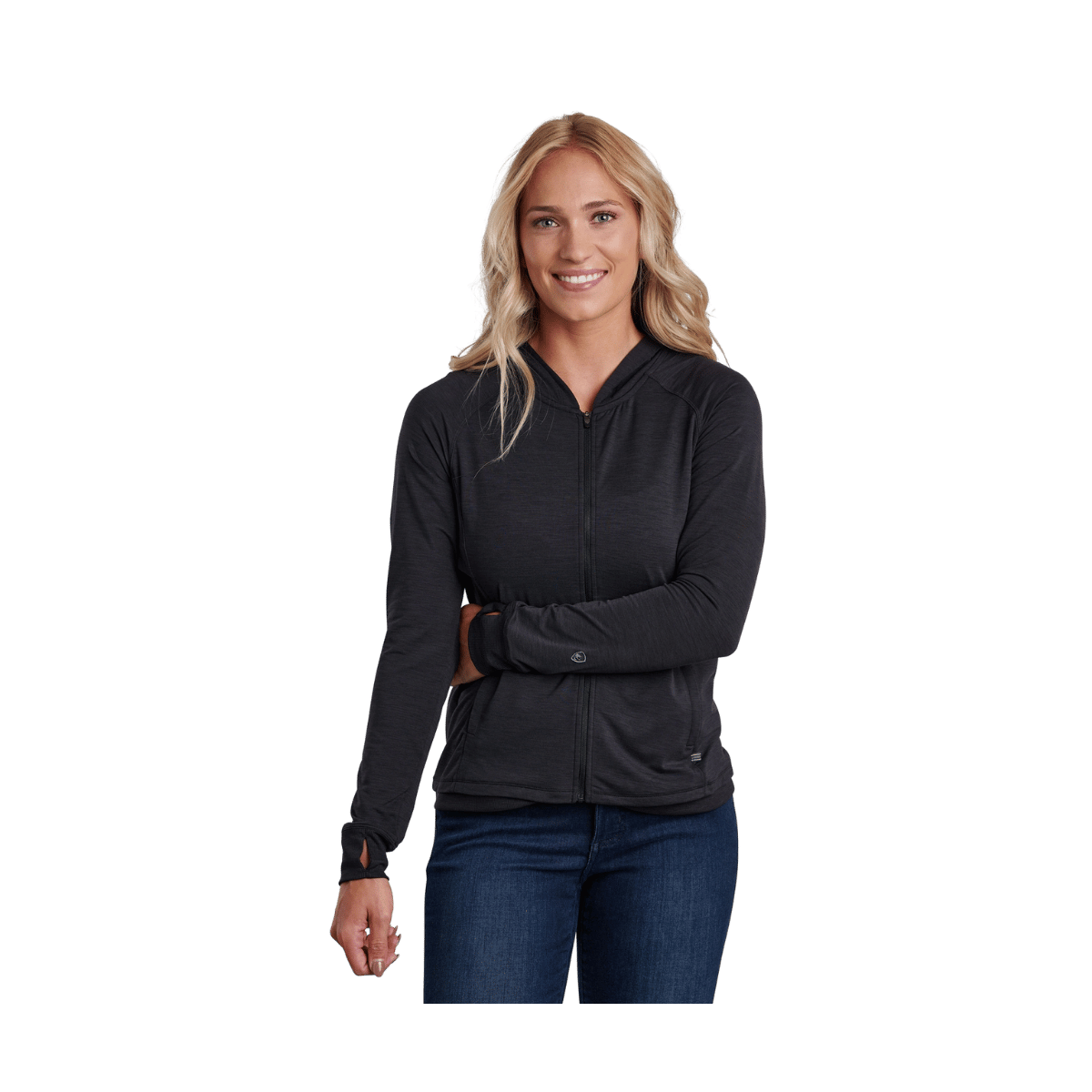KUHL WOMEN'S INSPIRA FZ HOODY - BLACK -  FRONT VIEW